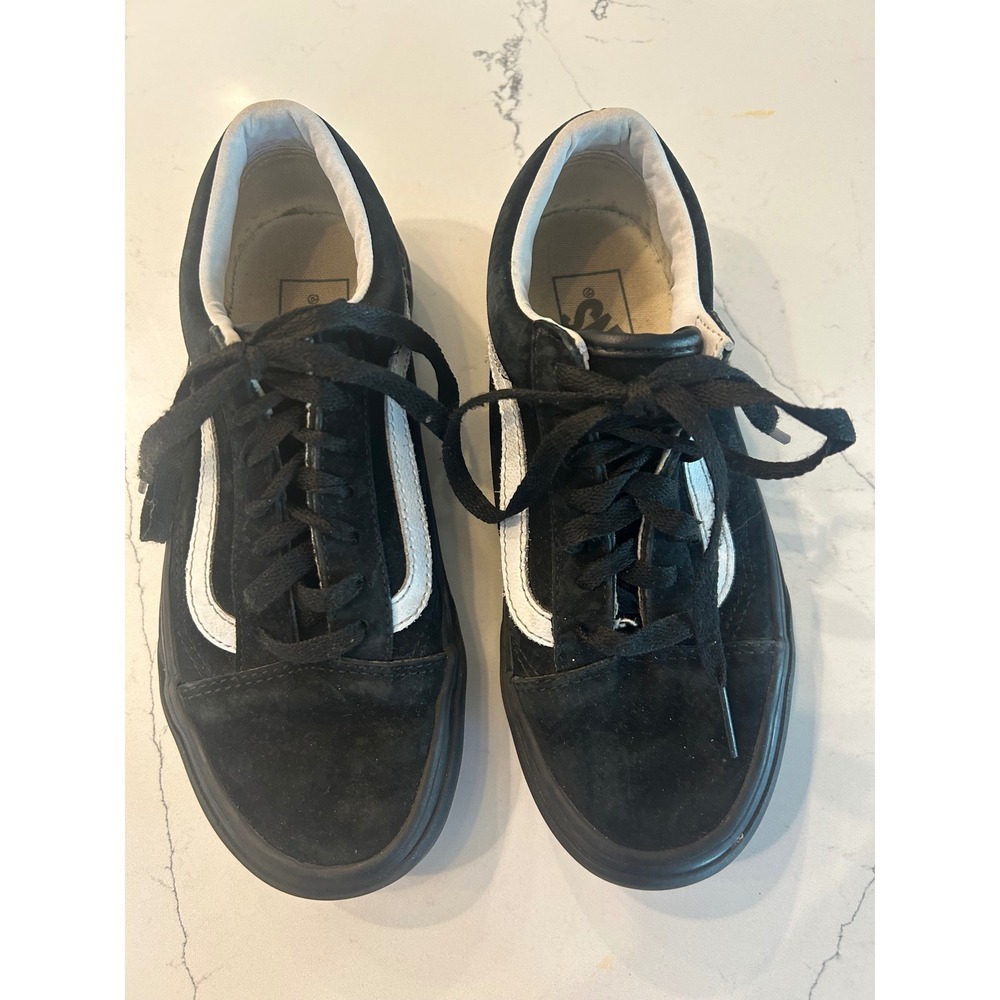 Vans Old Skool Sneakers Black White Suede Canvas Low Top Skate Shoes Kids 4.0